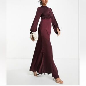 ASOS DESIGN satin twist bodice maxi dress with blouson sleeves